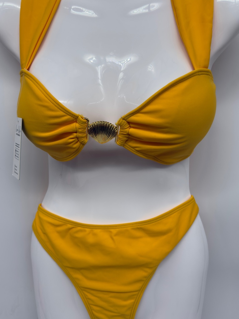 Cupshe Yellow Halter Bikini with Gold Shell Accent